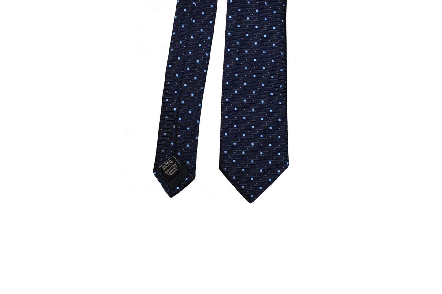 Dettaglio cravatta sartoriale Planets in jacquard di seta blu Q7LAB Made in Italy