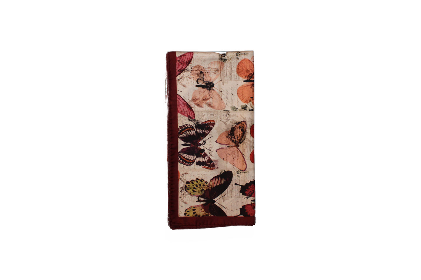 Foulard Butterfly in seta, con motivo animalier, rosso, bordeaux, Q7LAB Made in Italy