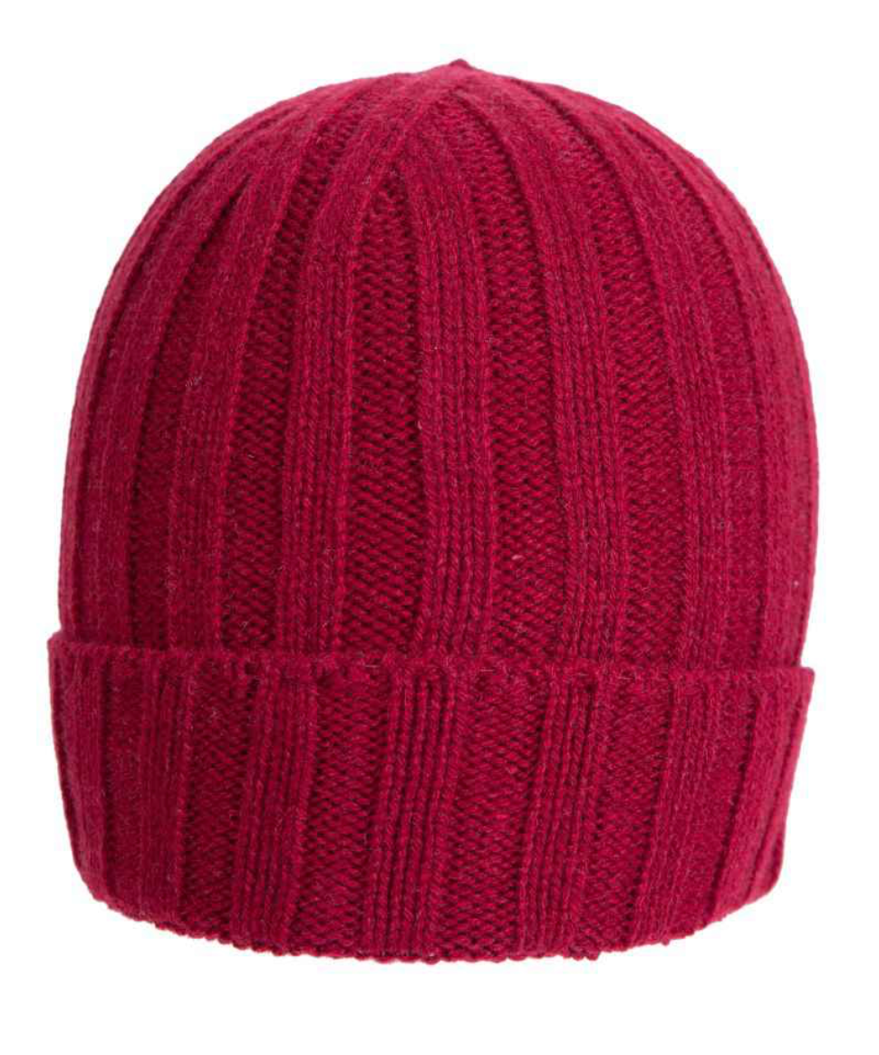 Berretto in cashmere rigato Q7LAB, accessorio caldo e morbido in lana rigata, colore Bordeaux, fatto in Italia.