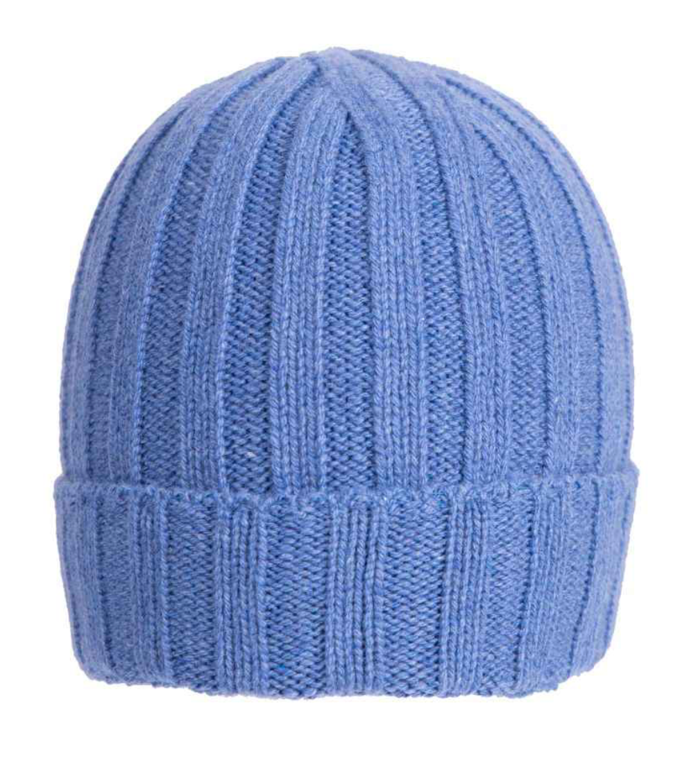 Cappellino a coste in cashmere rigenerato Q7LAB, colore azzurro, stile accessorio in lana e cashmere, made in Italy