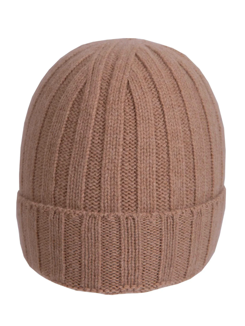 Berretto in lana merinos e cashmere a coste, colore beige, brand Q7LAB, accessorio di moda invernale fatto in Italia