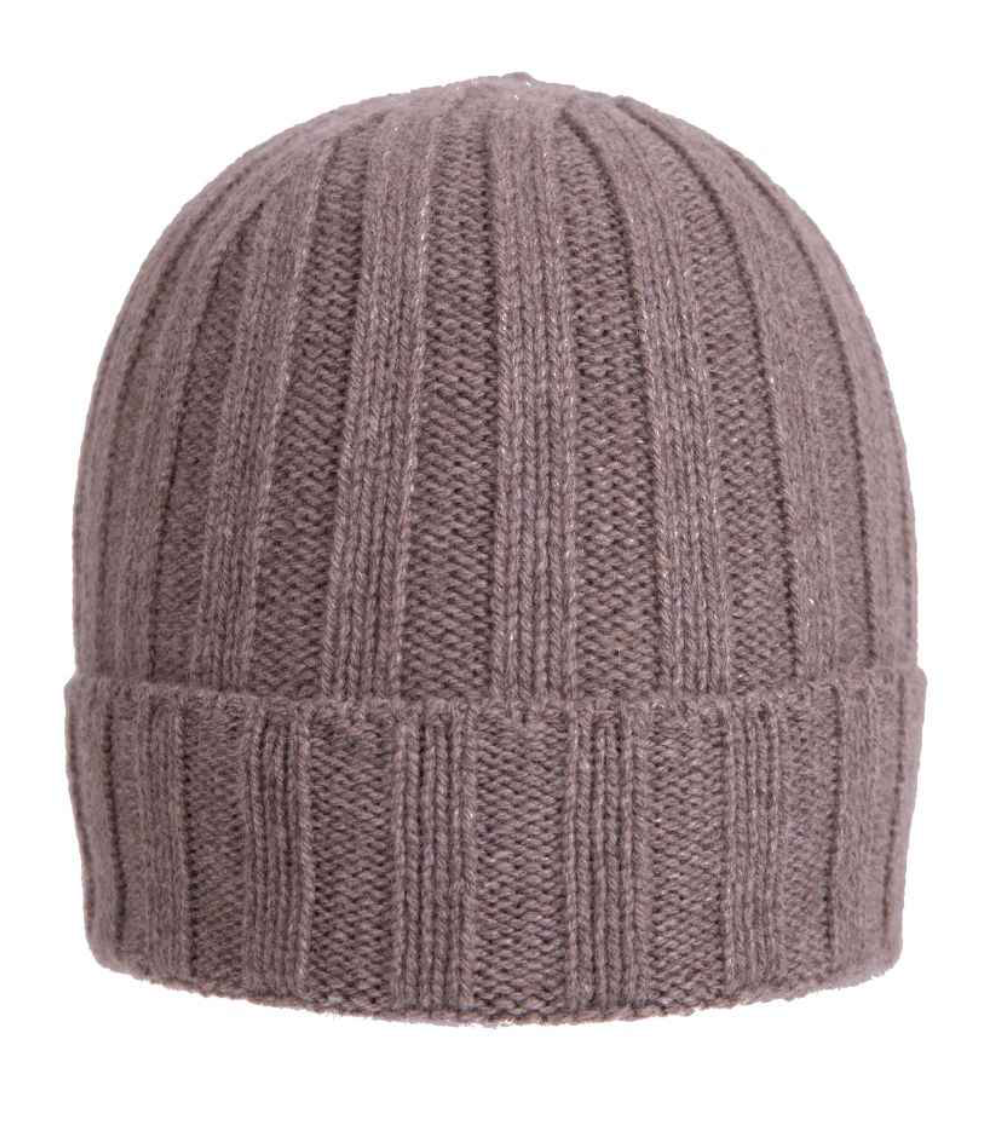 Berretto rigato in cashmere rigenerato Q7LAB, accessorio in lana made in Italia, ideale per stile e comfort.