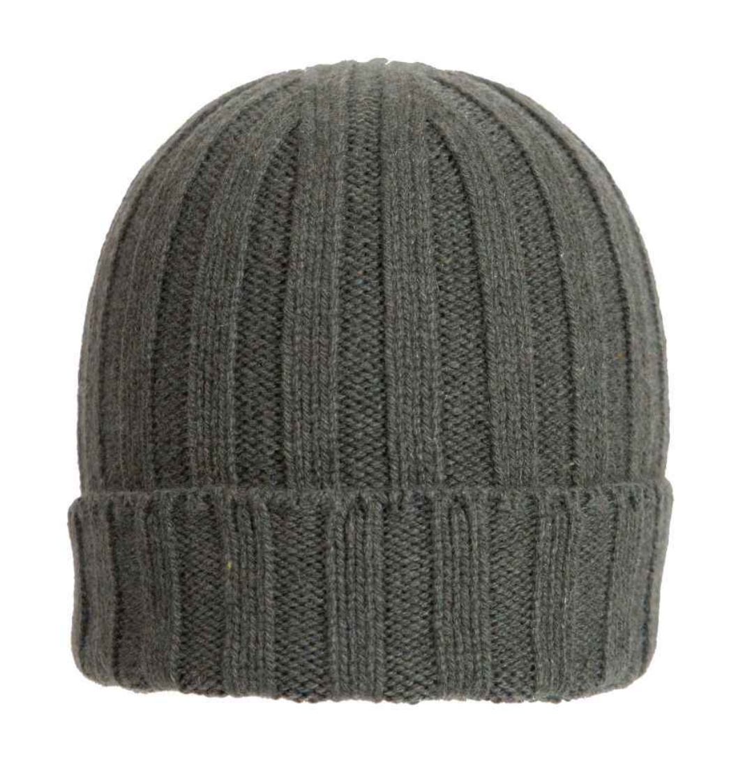 Berretto nero in cashmere rigato Q7LAB, accessorio in lana e cashmere, fatto in Italia, con dettaglio a coste.