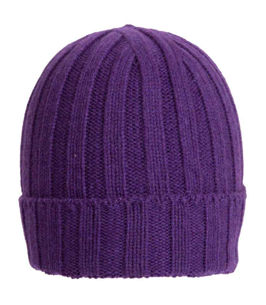 Berretto in cashmere rigato color viola, accessorio Q7LAB, realizzato in Italia, ideale per stile e calore.