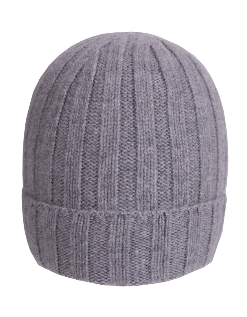 Berretto in lana merinos e cashmere a coste, colore grigio, di brand Q7LAB, accessorio moda in Italia