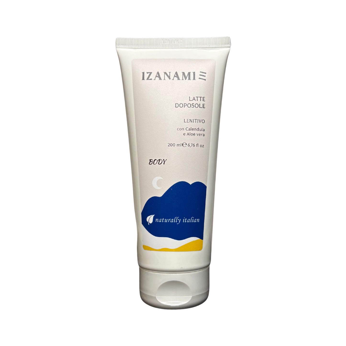Crema lenitiva doposole IZANAMI in tubo, ideale per lenire la pelle dopo l'esposizione al sole.