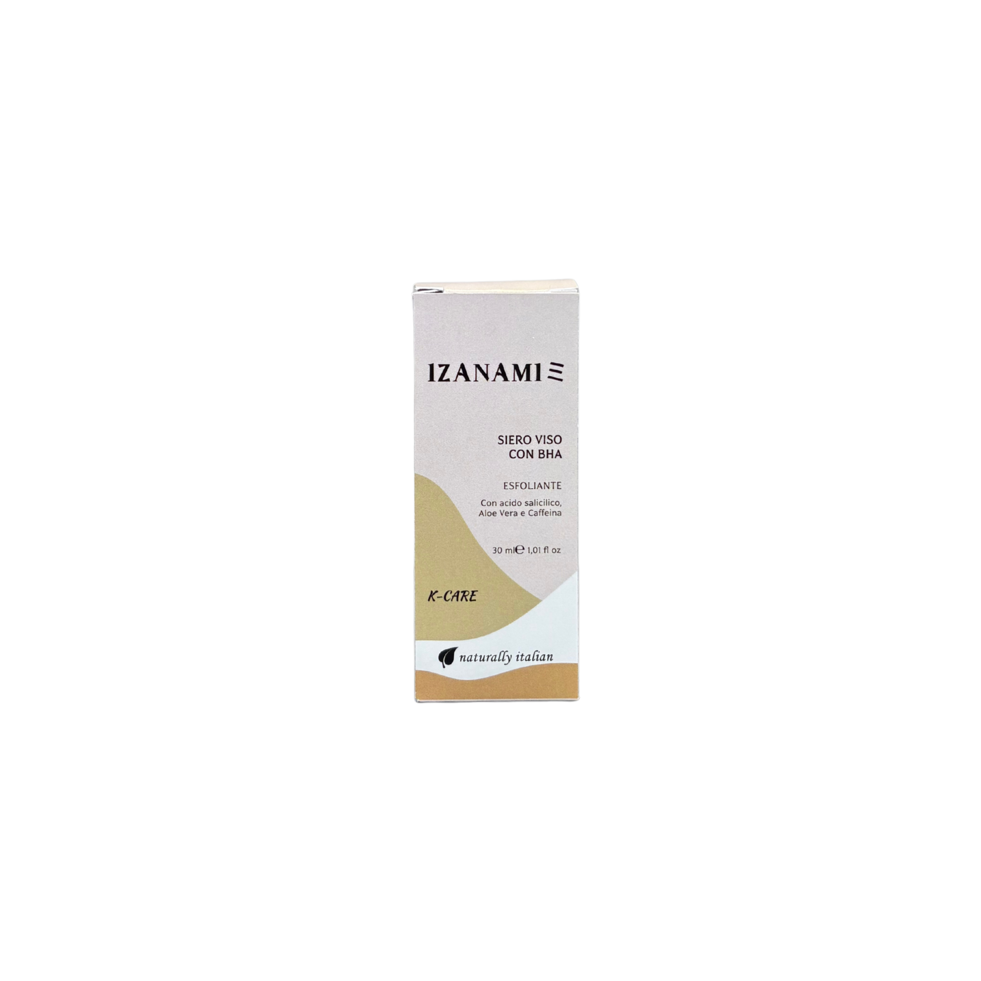 Siero viso biologico con BHA esfoliante di IZANAMI, texture leggera e trasparente, per una pelle più liscia e luminosa.