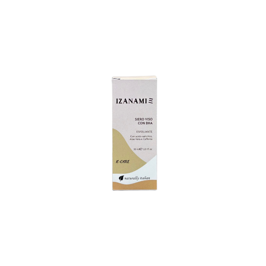 Siero viso biologico con BHA esfoliante di IZANAMI, texture leggera e trasparente, per una pelle più liscia e luminosa.