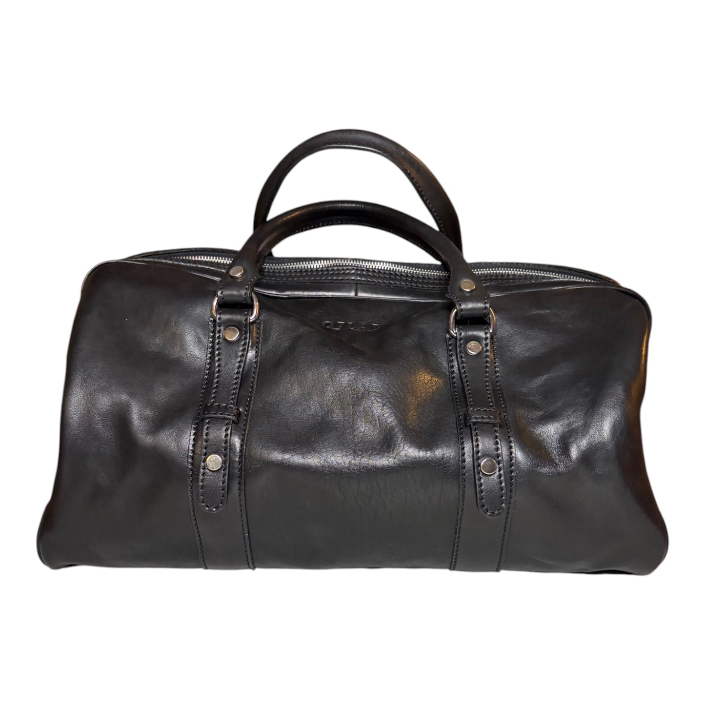 Borsone da viaggio in pelle Q7LAB Zeus, robusto e elegante, con manici e tasche laterali, ideale per viaggi e weekend.