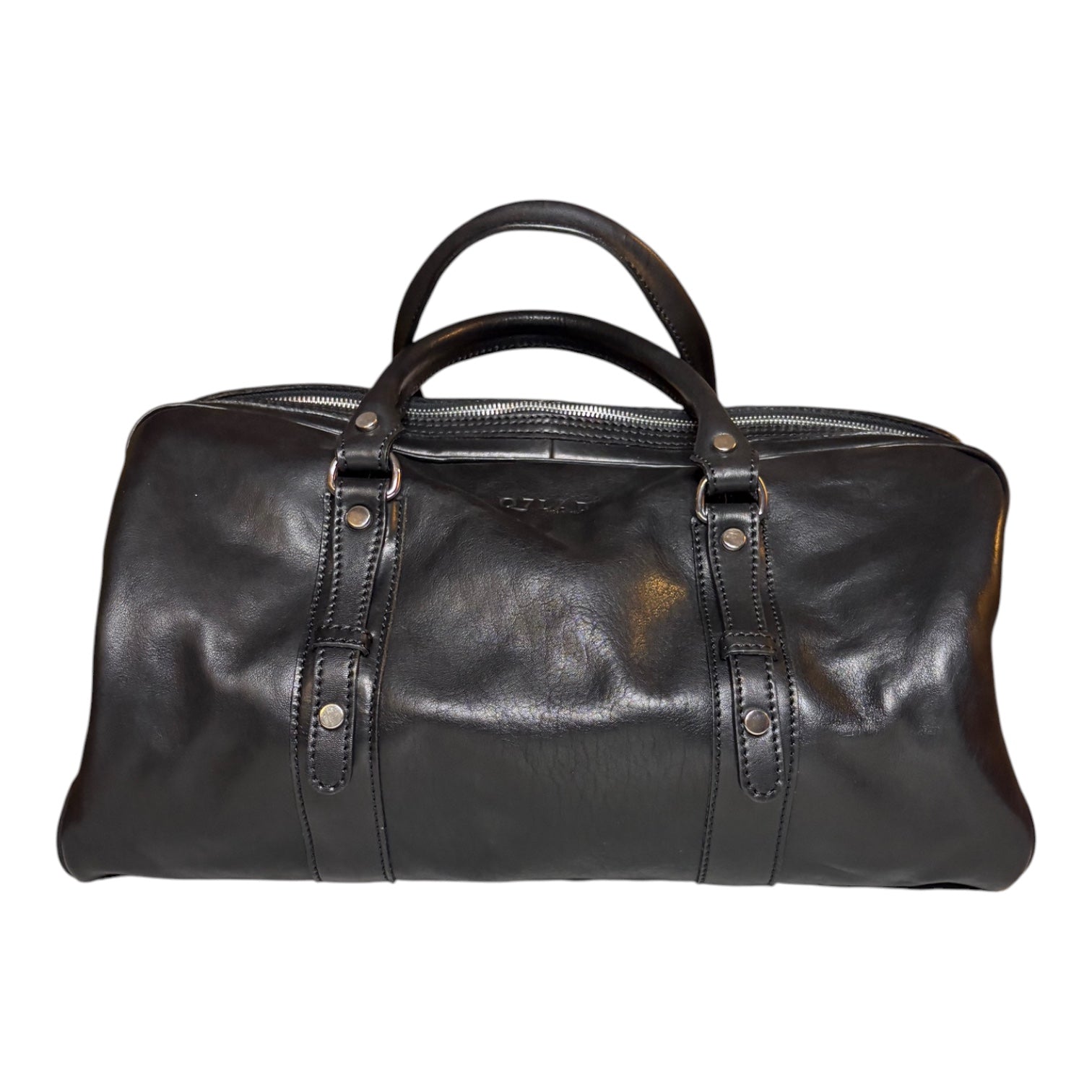 Borsone da viaggio in pelle Q7LAB Zeus, robusto e elegante, con manici e tasche laterali, ideale per viaggi e weekend.