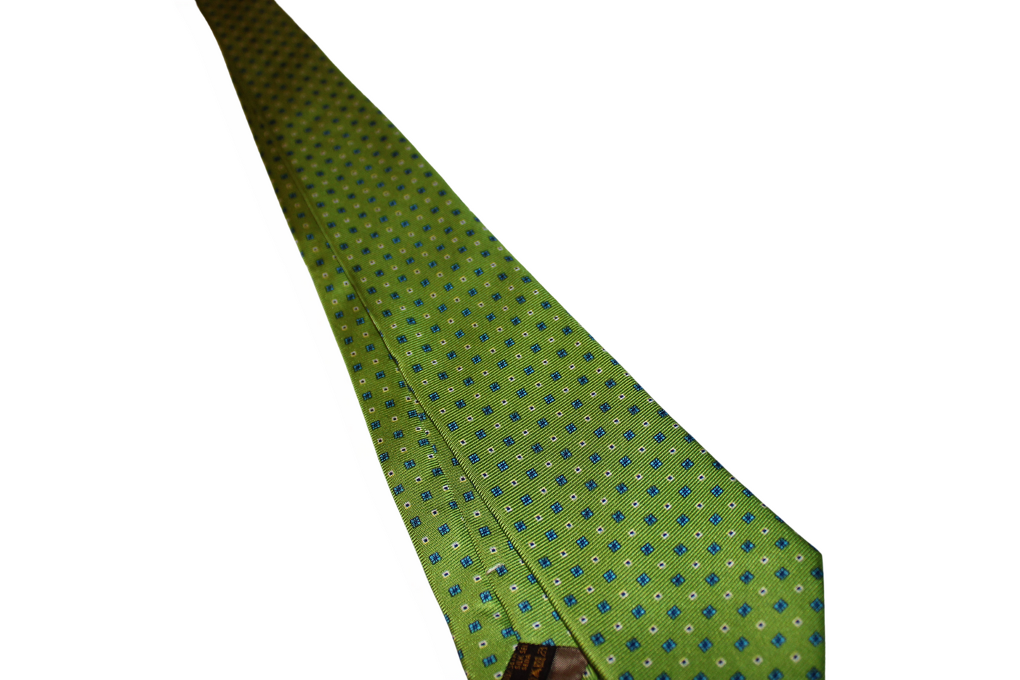 Cravatta sartoriale Gaudí in twill di seta verde, geometrico, Q7LAB Made in Italy