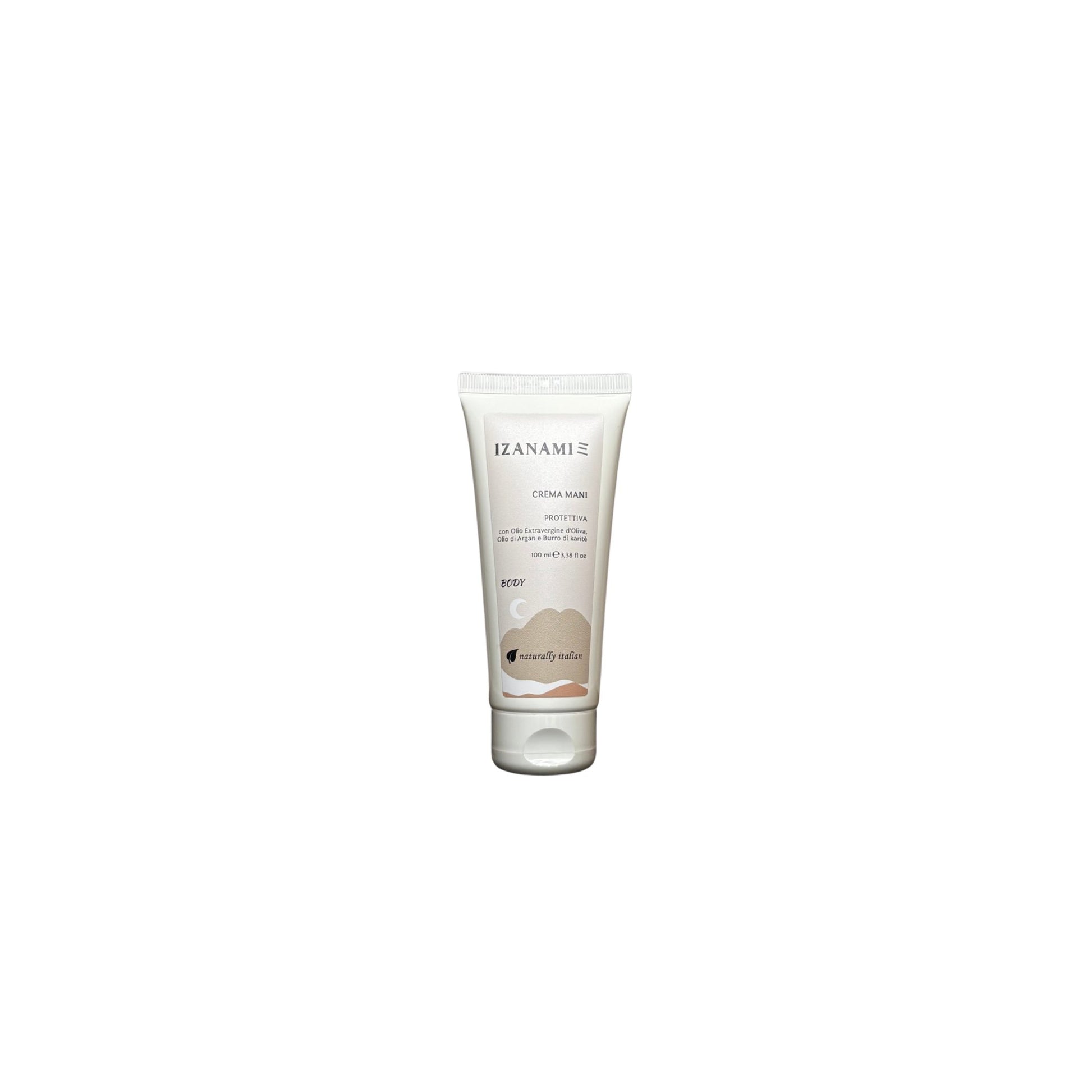 Crema mani protettiva biologica Izanami, confezione con tubo di crema per la cura e protezione della pelle delle mani