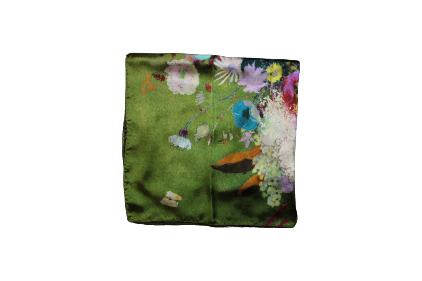 Foulard Cibele in seta con motivo floreale Q7LAB Made in Italy piegato