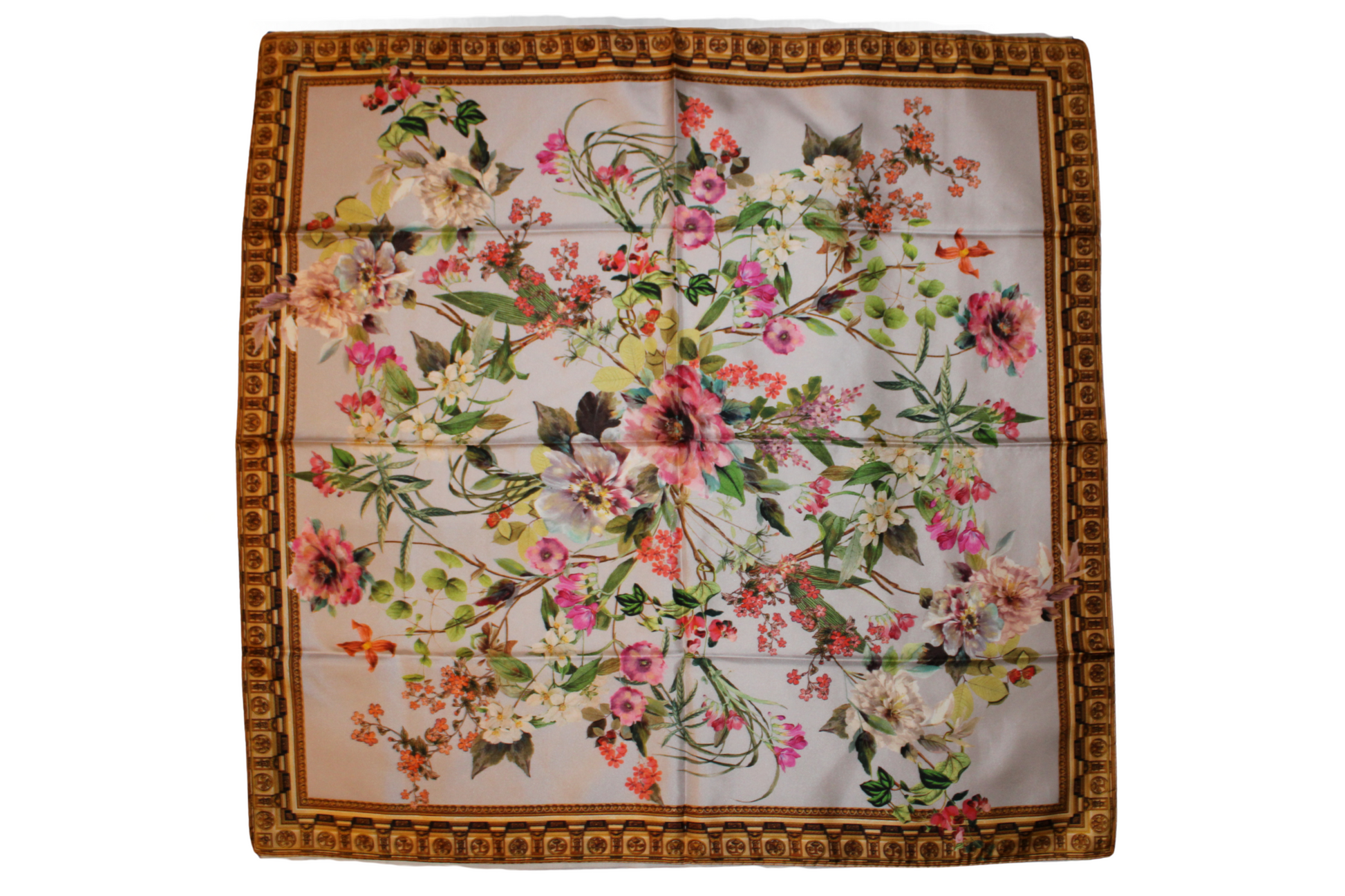 Foulard Kali in seta, con motivo floreale, Q7LAB Made in Italy