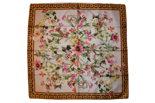 Foulard Kali in seta, con motivo floreale, Q7LAB Made in Italy