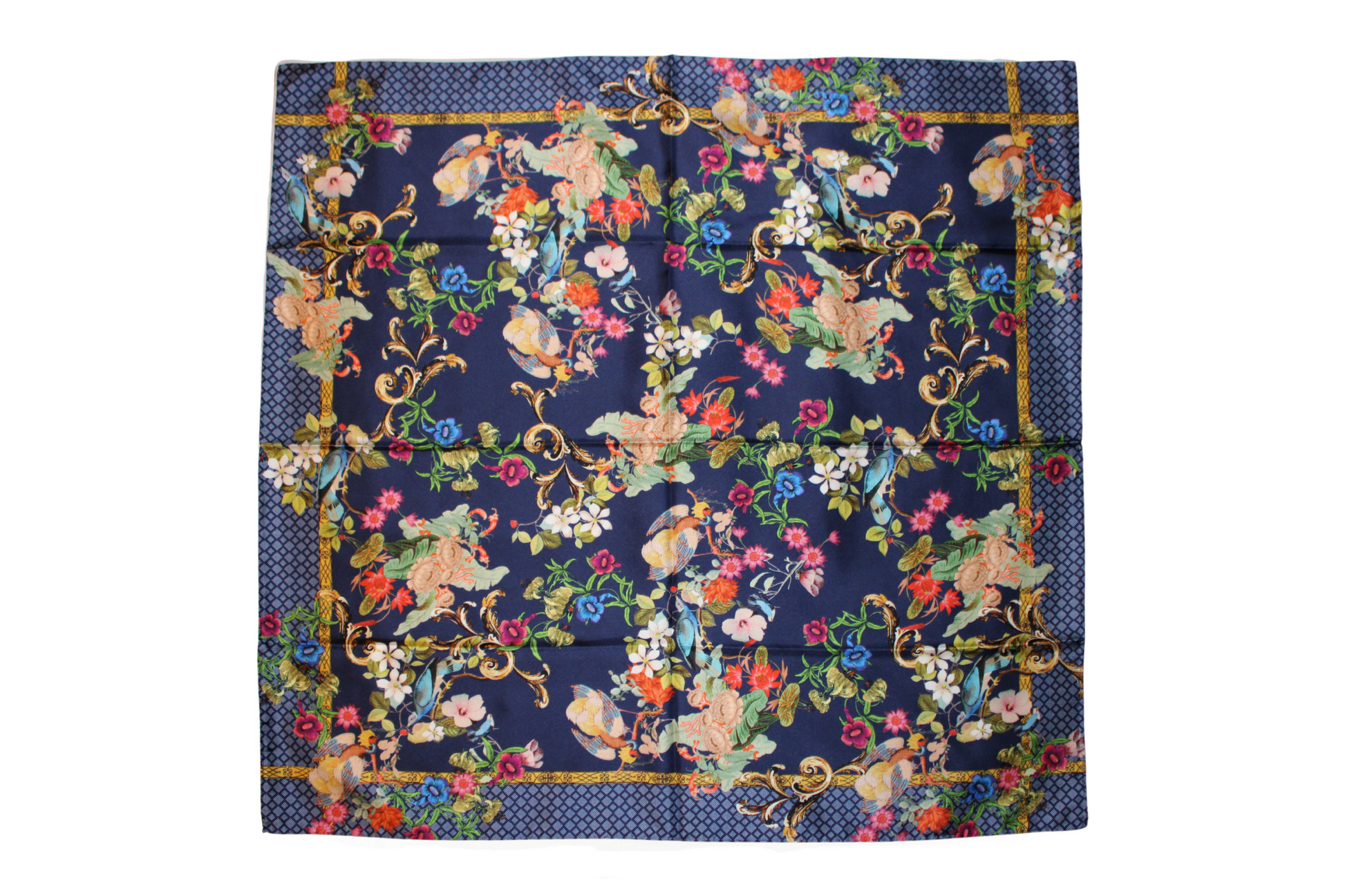 Foulard Venere in seta con motivo floreale blu Q7LAB Made in Italy