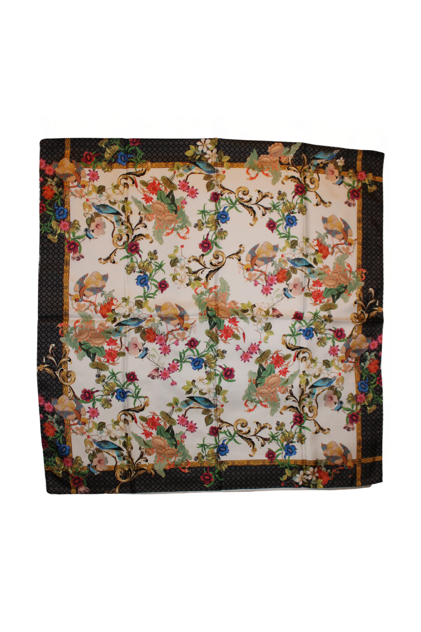 Foulard Venere in seta nero con motivo floreale Q7LAB Made in Italy