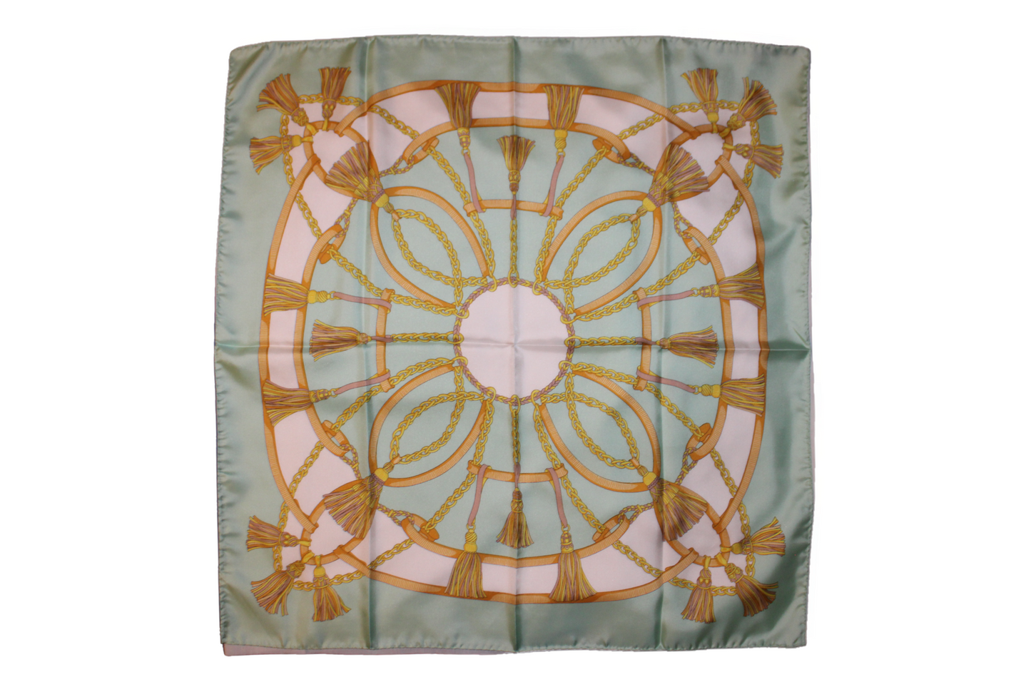 Foulard Atena in seta, con motivo barocco, verde, Q7LAB Made in Italy