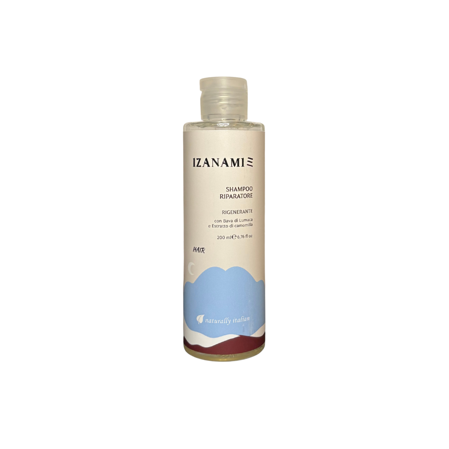 Shampoo riparatore rigenerante biologico IZANAMI per capelli unisex, dona lucentezza e forza ai capelli danneggiati.